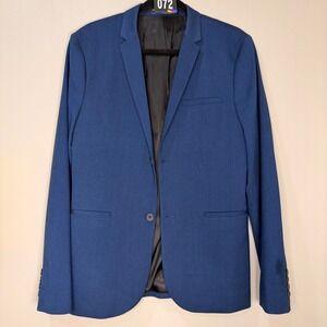 #72 H&M Men's Blazer 38R Blue Super Skinny Fit Two Button Suit Jacket